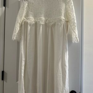 Polagram White Nursing Friendly Midi Dress with Lace Bishop Sleeves